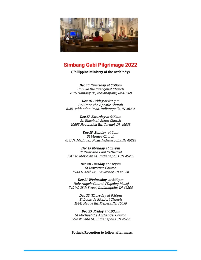 Simbang Gabi 2022 Schedule Barangay Club of Indiana